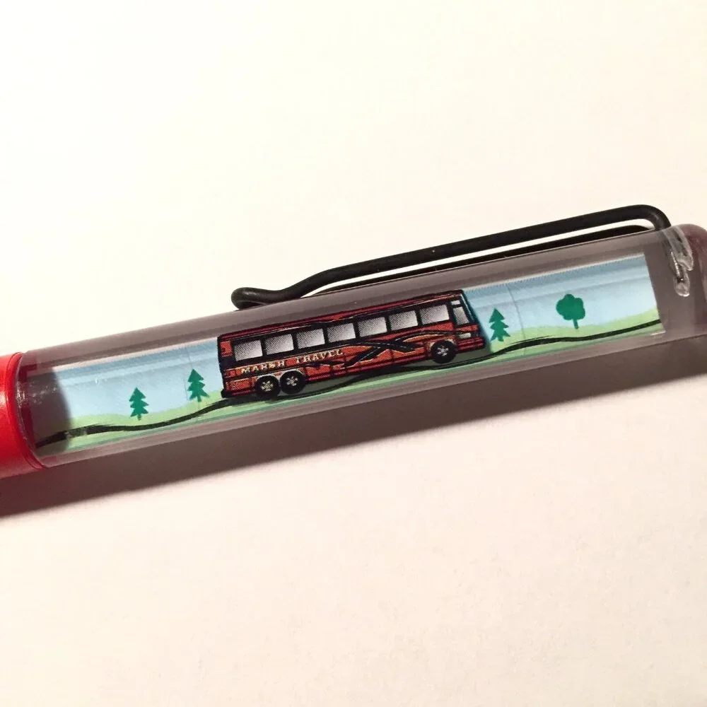 BJ Marsh Travel Agency Floaty Pen Tourism Advertising Promo Red Bus Moves